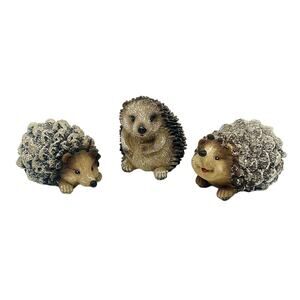Resin Woodland Hedgehogs Figures 2 Snowy Pinecone Back Glitter Lot Of 3 CL42 3"